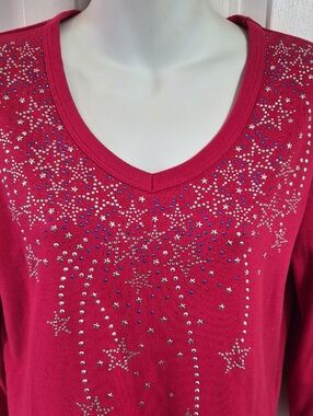 Red V-Neck Star Embellished Top
